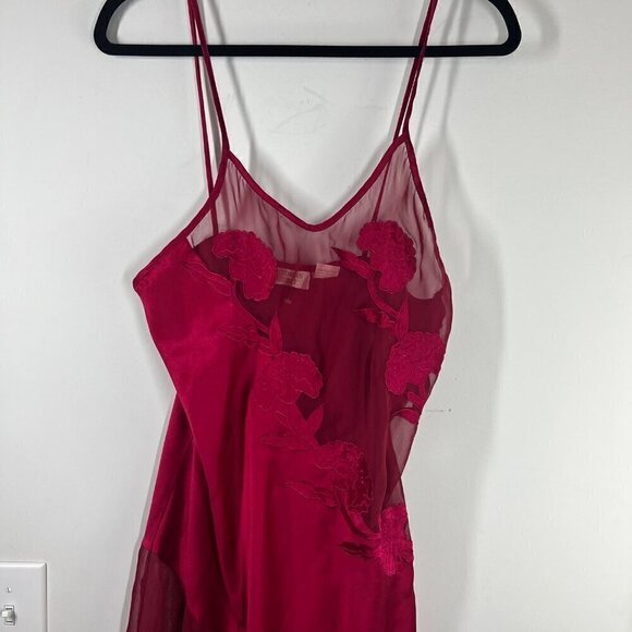 Victorias Secret Gold Label Slip Dress Size M Pink Satin Embroidered Semi Sheer - Picture 2 of 7